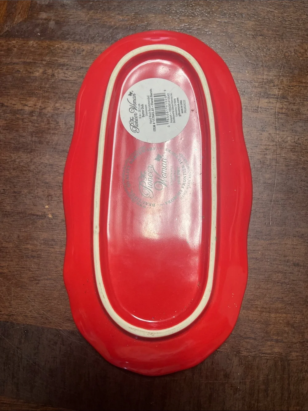 The Pioneer Woman Red Ceramic Butter Dish with Glass Knob